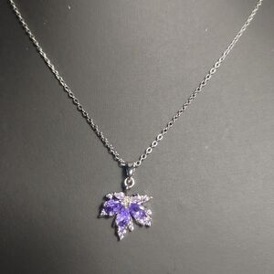 Silver and Purple Leaf Pendant Necklace